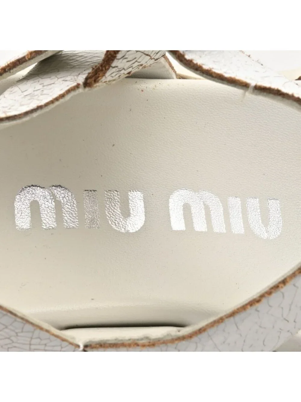 Miu Miu Sandals White Bijou Crack Leather